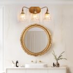 Bathroom Vanity Gold Light Fixture, 3 Lights Bathroom Lighting Matte Antique Brass Finish with Crystal Glass Shade, Gold Vintage Vanity Light for Bathrooms - Image 3