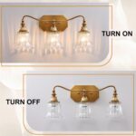 Bathroom Vanity Gold Light Fixture, 3 Lights Bathroom Lighting Matte Antique Brass Finish with Crystal Glass Shade, Gold Vintage Vanity Light for Bathrooms - Image 5