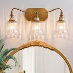 Bathroom Vanity Gold Light Fixture, 3 Lights Bathroom Lighting Matte Antique Brass Finish with Crystal Glass Shade, Gold Vintage Vanity Light for Bathrooms - Image 8