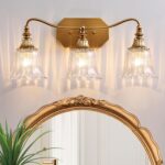 Bathroom Vanity Gold Light Fixture, 3 Lights Bathroom Lighting Matte Antique Brass Finish with Crystal Glass Shade, Gold Vintage Vanity Light for Bathrooms - Image 9