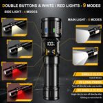 Rechargeable Flashlights High Lumens 2000 Long Range, Super Bright LED Flash Light Long Lasting USB C LCD Display, Double Light Source & Buttons with Red Light, for Camping Hiking Emergency - Image 4