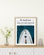 EcoHest Trendy Newspaper Dolce Far Niente Framed Wall Art, 12x16 in OAK Wood La Dolce Vita Canvas Art, Magazine Italian Summer Headline Print Decor, Beige Logs Set of 1 for Bedroom Living Room - Image 3