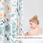 Long Shower Curtain 72 x 78 Inch, Tall Teal Floral Shower Curtains for Bathroom, Turquoise Watercolor Flower Butterfly Fabric Shower Curtain Set with Hooks - Image 4