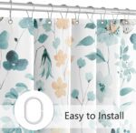 Long Shower Curtain 72 x 78 Inch, Tall Teal Floral Shower Curtains for Bathroom, Turquoise Watercolor Flower Butterfly Fabric Shower Curtain Set with Hooks - Image 7