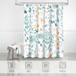 Long Shower Curtain 72 x 78 Inch, Tall Teal Floral Shower Curtains for Bathroom, Turquoise Watercolor Flower Butterfly Fabric Shower Curtain Set with Hooks - Image 8