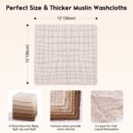 Muslin Baby Washcloths 6 Pack, 100% Cotton Wash Cloths for Babies, Large 12''X12'' Burp Cloths Absorbent and Soft for Newborn Infants Kids Boys Girls - Gradient Brown - Image 4