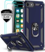 LeYi iPhone SE 2022/2020 Case With [2Pack] Tempered Glass Screen Protector, Military-Grade Protective Phone Case With Magnetic Metal Kickstand for SE 3rd/2nd Gen, Blue - Image 10