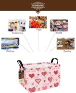 HUNRUNG Rectangle Storage Basket Cute Canvas Organizer Bin for Pet/Children Toys, Books, Clothes Perfect for Rooms/Playroom(REC-Pink Love Heart) - Image 4