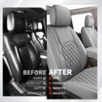 Huidasource Tacoma Front&Back Seat Covers, Gray Leather Car Seat Cushion Cover Accessories Fit for 2016-2023 Double & Crew Cab Toyota Tacoma SR SR5 Limited TRD Sport/Pro/Off Road(Full Set/Gray) - Image 8