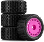 INJORA Pre-Mounted Pin Buggy Tires & Wheels for 1/28 Losi Micro-T, 4pcs(Magenta) - Image 7