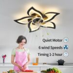 Black Flower Modern CeilingFans with Lights, Low Profile Ceiling Fan with Remote for Bedroom, Flush Mount Ceiling Fan with LED Dimmable Light,6-Speeds, Timing CeilingFan Light - Image 8