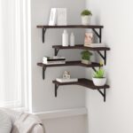 Corner Floating Shelves Wall Mounted Set of 4, Rustic Wood Storage Display Wall Shelves for Home Decor, Bathroom, Kitchen, Bedroom, Living Room, Office (Brown) - Image 6