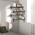 Corner Floating Shelves Wall Mounted Set of 4, Rustic Wood Storage Display Wall Shelves for Home Decor, Bathroom, Kitchen, Bedroom, Living Room, Office (Brown) - Image 8