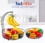Auledio Iron 2-Tier Countertop Fruit Vegetables Basket Bowl Storage With Banana Hanger, Black, 64 ounces - Image 4
