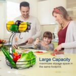 Auledio Iron 2-Tier Countertop Fruit Vegetables Basket Bowl Storage With Banana Hanger, Black, 64 ounces - Image 5