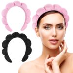 Spa Headbands for Washing Face or Facial, Set of 2 Skincare Headbands, Terry Cloth Headband Wash Combo Pack - Puffy Makeup Washing, Mask, Skin Treatment (Black & Pink) - Image 9