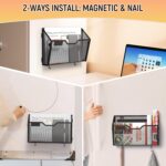 Docnest 3 Pack Magnetic Wall Mounted File Holders,Mesh Letter Organizer with Hooks, Magnetic Hanging Mail Paper Document Organizer for Office, Home, School, Black - Image 6