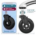 TICONN Office Chair Caster Wheels Set of 5 for Tile, Hardwood Floors and Carpets, Universal Fit for Most Chairs (Black) - Image 3