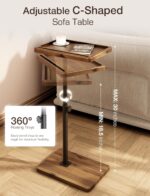 HOLANA Acacia Wood Adjustable C-Shaped Couch Table – 360° Swivel Side Table for Sofa - Small End Table for iPad, Laptop, or TV Tray – Eating Trays for Living Room or Bedside Use (Walnut) - Image 3