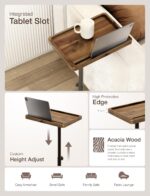 HOLANA Acacia Wood Adjustable C-Shaped Couch Table – 360° Swivel Side Table for Sofa - Small End Table for iPad, Laptop, or TV Tray – Eating Trays for Living Room or Bedside Use (Walnut) - Image 4