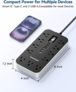 Flat Plug Extension Cord with Multiple Outlets- 10 FT USB Power Strip, 1625W AC Extension Cord with 11 AC Outlet 6 USB (24W/4.8A), Desk Charging Station for Home, Office, Dorm, Gaming Room Essentials - Image 3