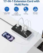 Flat Plug Extension Cord with Multiple Outlets- 10 FT USB Power Strip, 1625W AC Extension Cord with 11 AC Outlet 6 USB (24W/4.8A), Desk Charging Station for Home, Office, Dorm, Gaming Room Essentials - Image 4