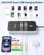 Flat Plug Extension Cord with Multiple Outlets- 10 FT USB Power Strip, 1625W AC Extension Cord with 11 AC Outlet 6 USB (24W/4.8A), Desk Charging Station for Home, Office, Dorm, Gaming Room Essentials - Image 7