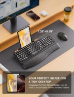 Wireless Keyboard and Mouse Combo, Ergonomic Wave Keys, Cushioned Plam Rest, Rechargeable, Phone Holder, Natural Typing, 2.4G Lag-Free, Full Size Keyboards Cordless Set for Windows/Mac -SABLUTE - Image 6
