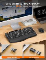 Wireless Keyboard and Mouse Combo, Ergonomic Wave Keys, Cushioned Plam Rest, Rechargeable, Phone Holder, Natural Typing, 2.4G Lag-Free, Full Size Keyboards Cordless Set for Windows/Mac -SABLUTE - Image 8