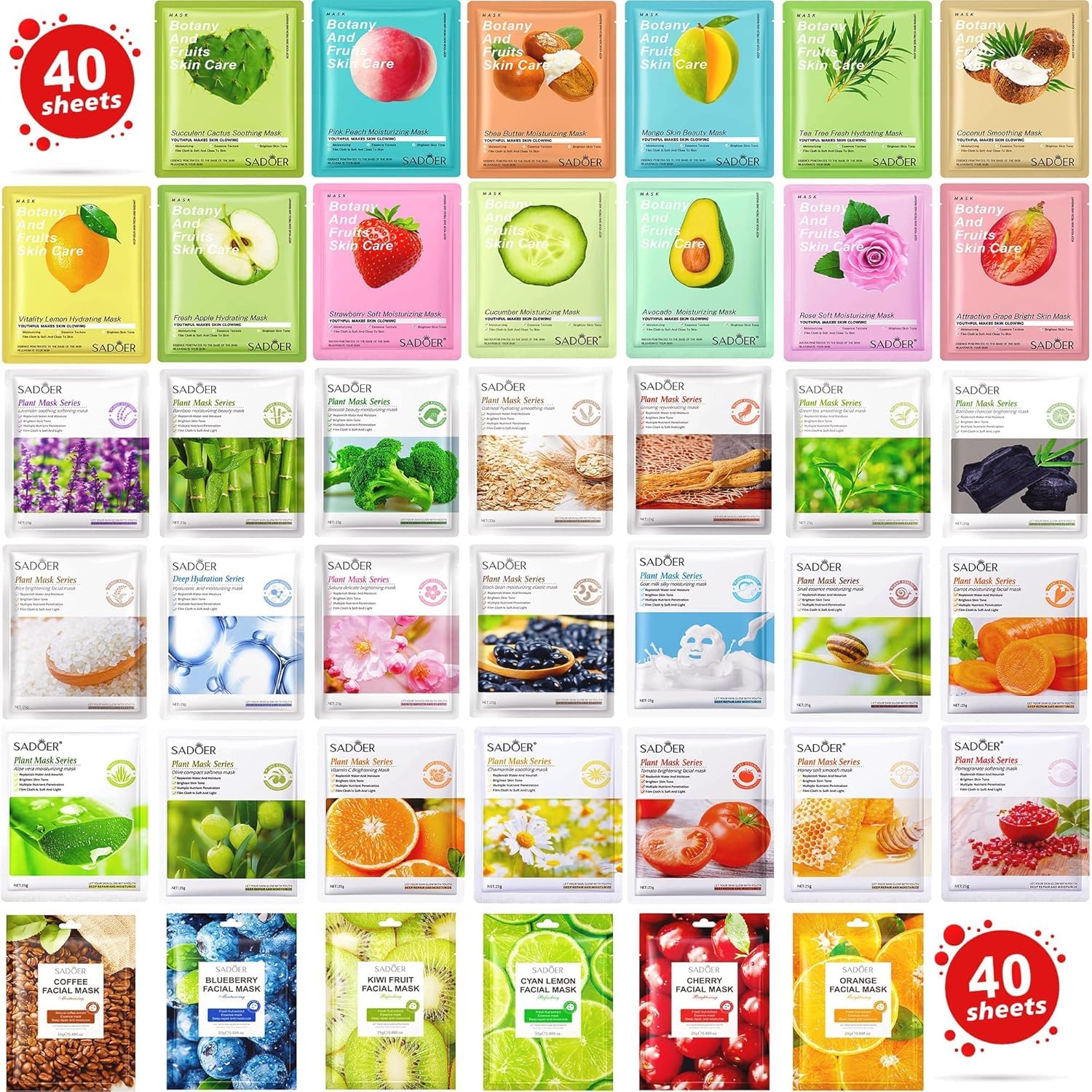 40 Pack Collagen Face Masks Skincare Bulk for All Skin Types,Hydrating Spa Face Mask for Sensitive Skin, Facial Mask Sets For Women Skin Care,Face Mask Sheet Gifts Set for Teen Girls - Image 3