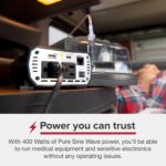 Cobra PURE SINE 400W Power Inverter, Portable – 400 Watt Car Charger, 2 Grounded AC Outlets, 2 Fast Charge USB Ports and Remote Controller (CPIALCDG1) Compatible - Image 3