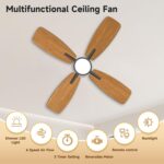 Roomratv Ceiling Fans with Lights,42 inch Flush Mount Ceiling Fan with Night Light,Quiet Reversible DC Motor Dimmable Lighting Modern Low Profile Ceiling Fan with Light Black - Image 3