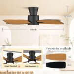 Roomratv Ceiling Fans with Lights,42 inch Flush Mount Ceiling Fan with Night Light,Quiet Reversible DC Motor Dimmable Lighting Modern Low Profile Ceiling Fan with Light Black - Image 4