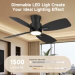 Roomratv Ceiling Fans with Lights,42 inch Flush Mount Ceiling Fan with Night Light,Quiet Reversible DC Motor Dimmable Lighting Modern Low Profile Ceiling Fan with Light Black - Image 6