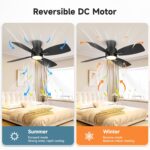 Roomratv Ceiling Fans with Lights,42 inch Flush Mount Ceiling Fan with Night Light,Quiet Reversible DC Motor Dimmable Lighting Modern Low Profile Ceiling Fan with Light Black - Image 9