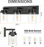 IZORRO Bathroom Vanity Light Fixture, 3-Light 22 Inch Matte Black Bathroom Light Fixtures Over Mirror, with Clear Glass Shade, Modern Farmhouse Vanity Lights, Rustic Restroom Lighting Fixtures - Image 3