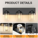 IZORRO Bathroom Vanity Light Fixture, 3-Light 22 Inch Matte Black Bathroom Light Fixtures Over Mirror, with Clear Glass Shade, Modern Farmhouse Vanity Lights, Rustic Restroom Lighting Fixtures - Image 4