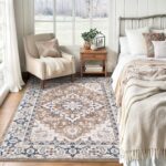 Lofus 5x7 Area Rugs for Living Room, Washable Area Rug, Rugs for Bedroom, Kitchen, Vintage Boho Carpet, Soft Non-Slip, Low Pile Large Area Rug for Office Dining Room, Floral Brown - Image 3
