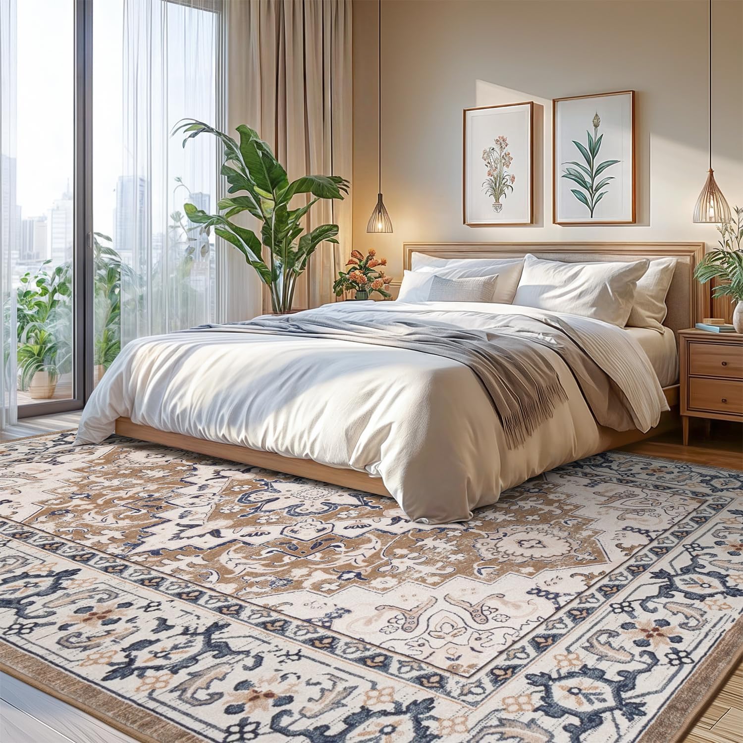 Lofus 5x7 Area Rugs for Living Room, Washable Area Rug, Rugs for Bedroom, Kitchen, Vintage Boho Carpet, Soft Non-Slip, Low Pile Large Area Rug for Office Dining Room, Floral Brown - Image 5