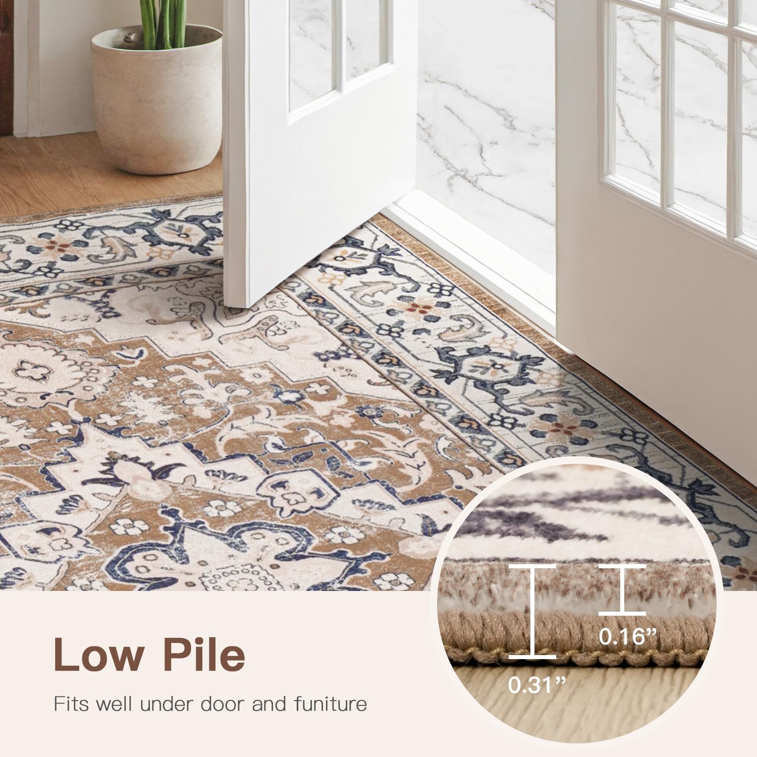 Lofus 5x7 Area Rugs for Living Room, Washable Area Rug, Rugs for Bedroom, Kitchen, Vintage Boho Carpet, Soft Non-Slip, Low Pile Large Area Rug for Office Dining Room, Floral Brown - Image 9