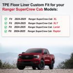 AOMSAZTO Floor Mats and 5FT Truck Bed Mat for 2024 2025 Ford Ranger SuperCrew Cab - 1st & 2nd Row Full Set Car Accessories Custom Fit All Weather Cargo Liner for Ford Ranger - Black - Image 3