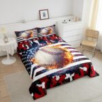 Erosebridal Baseball Comforter Set, Twin Size, Boys American Flag Quilted Duvet Camouflage Bedding for Kids Teens Adult Men, USA Federations Stars Duvet Set, Black and Red Bedroom Decor - Image 5