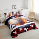 Erosebridal Baseball Comforter Set, Twin Size, Boys American Flag Quilted Duvet Camouflage Bedding for Kids Teens Adult Men, USA Federations Stars Duvet Set, Black and Red Bedroom Decor - Image 6
