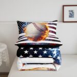 Erosebridal Baseball Comforter Set, Twin Size, Boys American Flag Quilted Duvet Camouflage Bedding for Kids Teens Adult Men, USA Federations Stars Duvet Set, Black and Red Bedroom Decor - Image 7