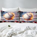 Erosebridal Baseball Comforter Set, Twin Size, Boys American Flag Quilted Duvet Camouflage Bedding for Kids Teens Adult Men, USA Federations Stars Duvet Set, Black and Red Bedroom Decor - Image 8