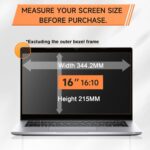 Nano Laptop Privacy Screen 16 Inch 16:10, No Glue Computer Monitor Privacy Shield, Matte Anti Glare Blue Light Filter Compatible with Lenovo Hp Dell Acer Asus Thinkpad Envy Xps - Image 3