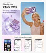 Meifigno Designed for iPhone 17 Pro Case 6.3", [Glitter Card & Wrist Strap] [Compatible with MagSafe] [2X HD Screen Protectors] Surround Raised Lens Protection for 17 Pro Phone Case for Women, Purple - Image 3