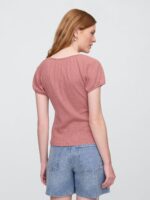 GAP Women's Pointelle V-Neck Tie Front Knit Top - Image 3