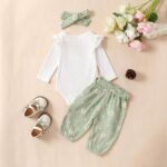 fhutpw Newborn Baby Girl Clothes Rib Frill Long Sleeve Romper Daisy Flared Pants Headband Set 3pcs Fall Winter Outfits - Image 8