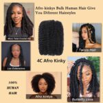 Afro Kinkys Bulk Human Hair for Dreadlock Extensions Repair Locs Afro Kinky-Curly Bulk Human Hair for Mini Twist 100% Real Human Hair for Braiding Micro Locs Extensions 16Inch(1B,35g/pack) - Image 5